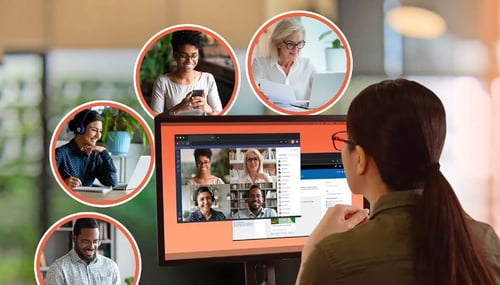 Employee in an online meeting using collaboration tools