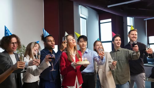 Employees Having fun at a New Years Event 